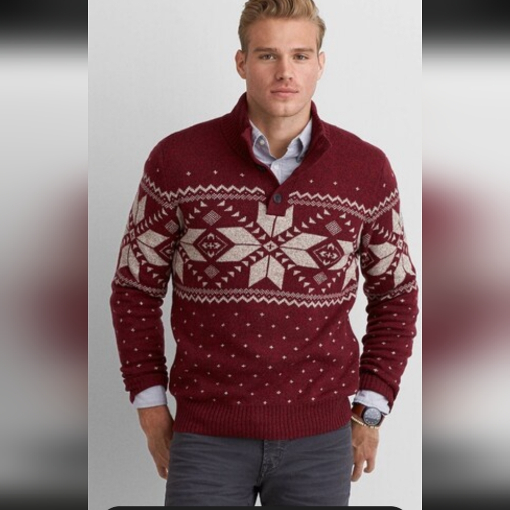 Men's Vintage Burgundy Patterned Sweater Sie S